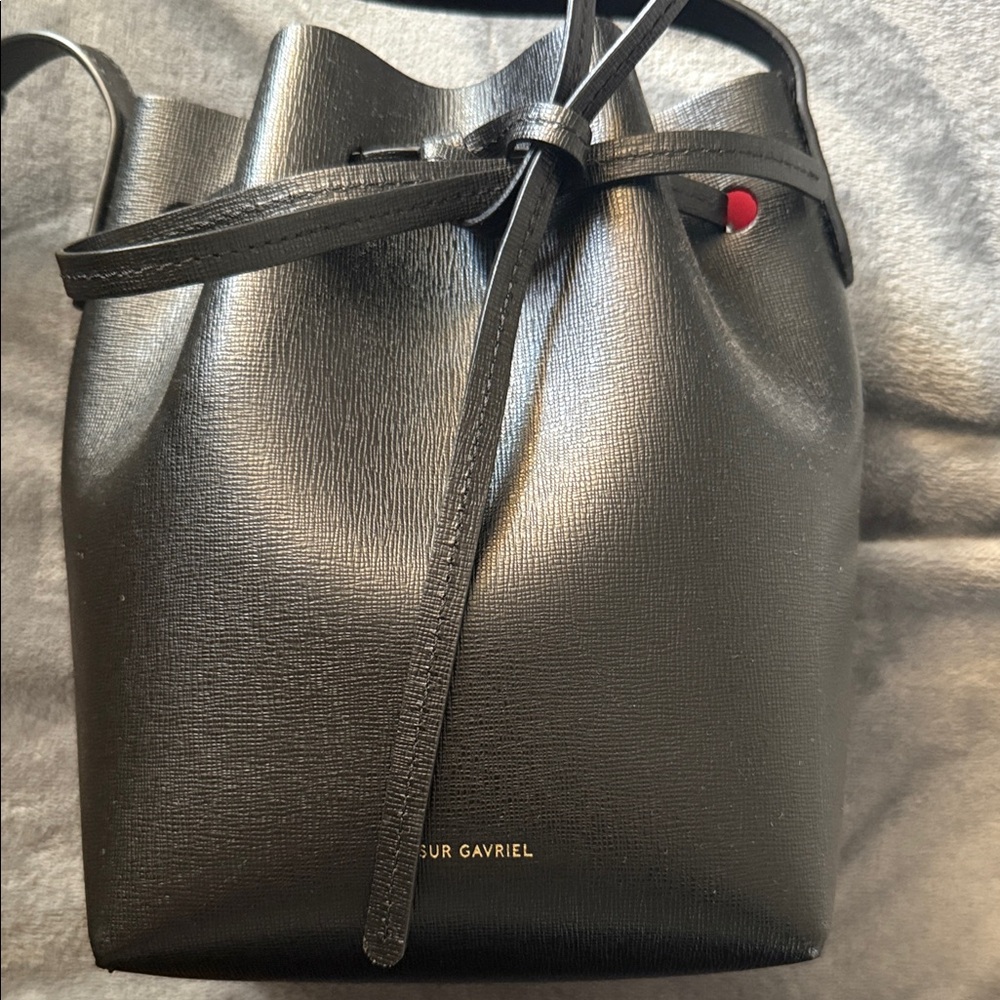 Mansur Gavriel Black Textured Leather Bucket Bag Mini Mini